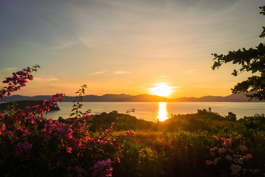 Sunset over the lush landscape of Romblon islands. Romblon, Philippines