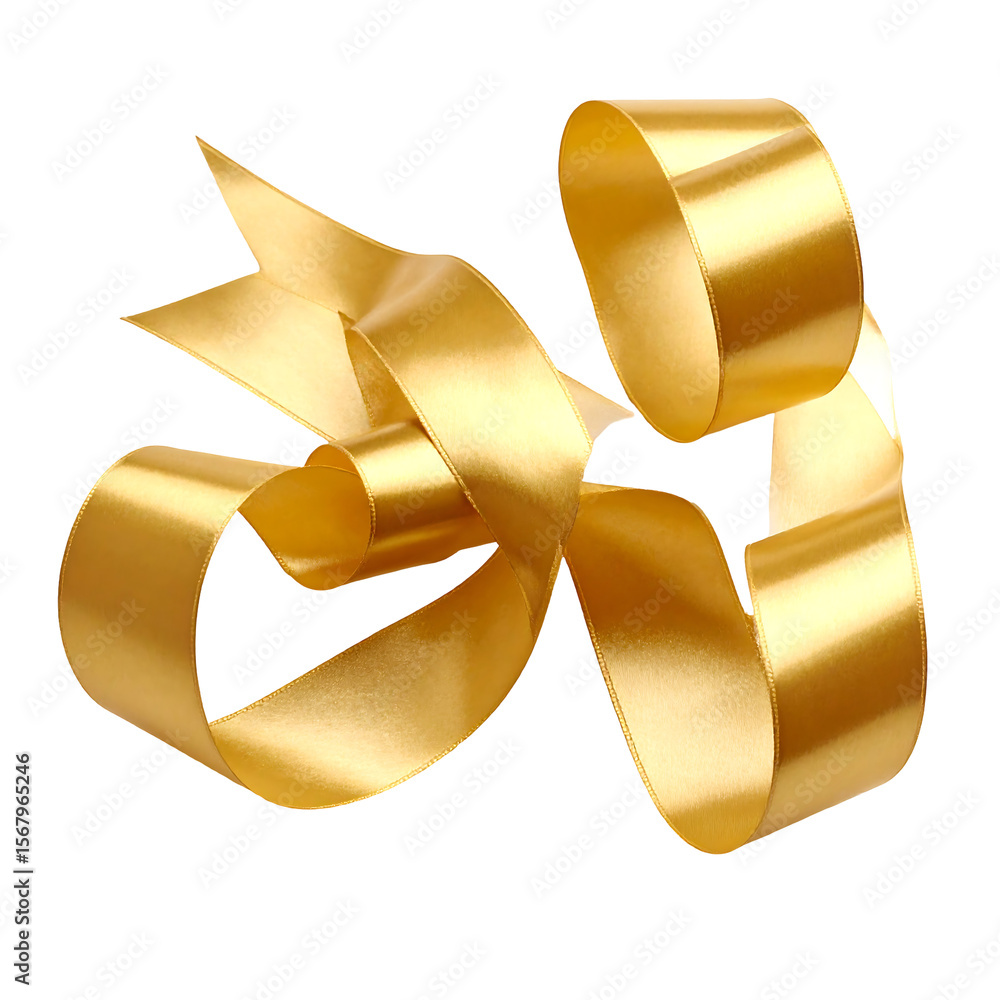 Poster 3d golden present ribbon swirls with dynamic curve and floating edges on transparent background
