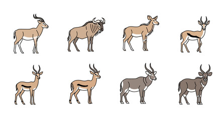 Vector illustration of african antelopes wildebeest and gazelles wildlife animals vector image for education material