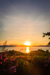 Sunset over the lush landscape of Romblon islands. Romblon, Philippines