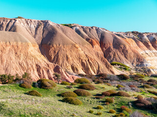 Aerial Drone View of Maslin Beach Cliffs and Coastal Landscape in South Australia.