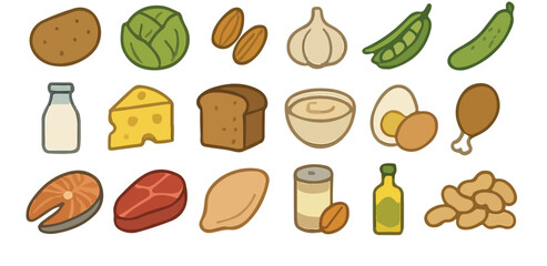 Wholesome Food Icons for Healthy Living and Nutrition