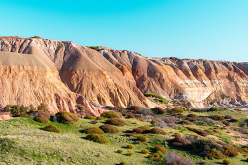 Aerial Drone View of Maslin Beach Cliffs and Coastal Landscape in South Australia.