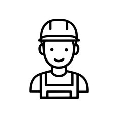 Obraz premium Smiling construction worker icon, simple line art style.