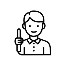 Obraz premium Simple line art illustration of a person holding a stick, smiling and looking forward.