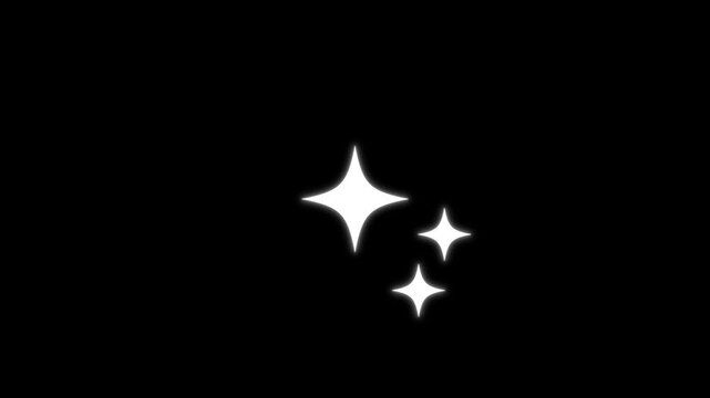 Twinkling stars animation showing flat white cartoon doodles glowing over black background. Vector sparkle light effects mimic a calm starry night or galaxy sky animation.