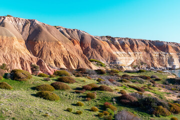 Aerial Drone View of Maslin Beach Cliffs and Coastal Landscape in South Australia.