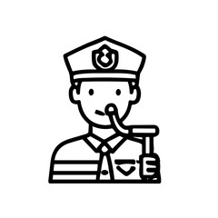 Icon illustration of a police officer holding a breathalyzer, depicted in a simple black and white line drawing style.