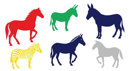 Vector colorful horse donkey zebra vector illustration graphic design animal silhouette equine mammal farm livestock 100