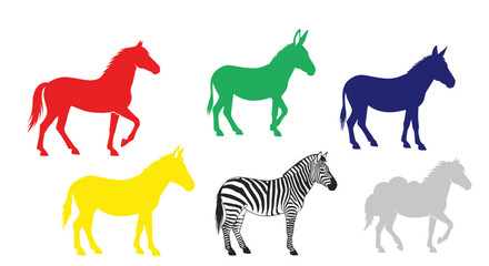 Obraz premium Vector colorful horse donkey zebra silhouettes vector illustration equine animal graphic design resources art image
