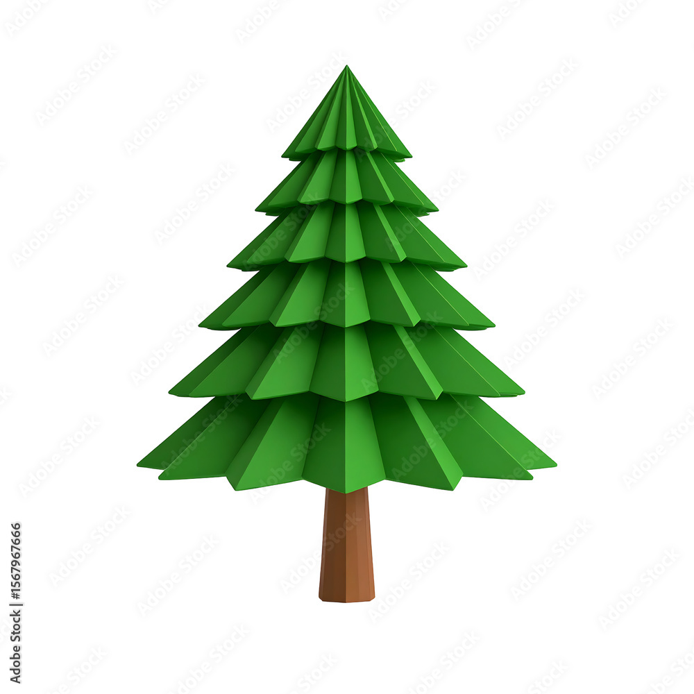 Aufkleber 3d green evergreen tree icon with stacked branches and blank trunk on transparent background