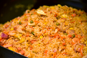 Ham, shrimp and egg fried rice. Delicious chinese food.