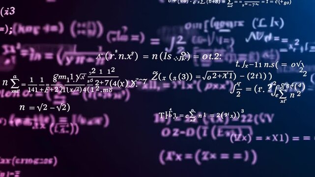 Abstract mathematical equations and formulas dynamically moving across the screen, creating a - Powered by Adobe