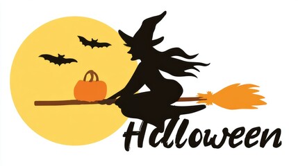 Witch flying on a broom .Halloween theme 