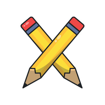 Simple digital illustration of two yellow pencils crossing, suitable for educational and creative content.
