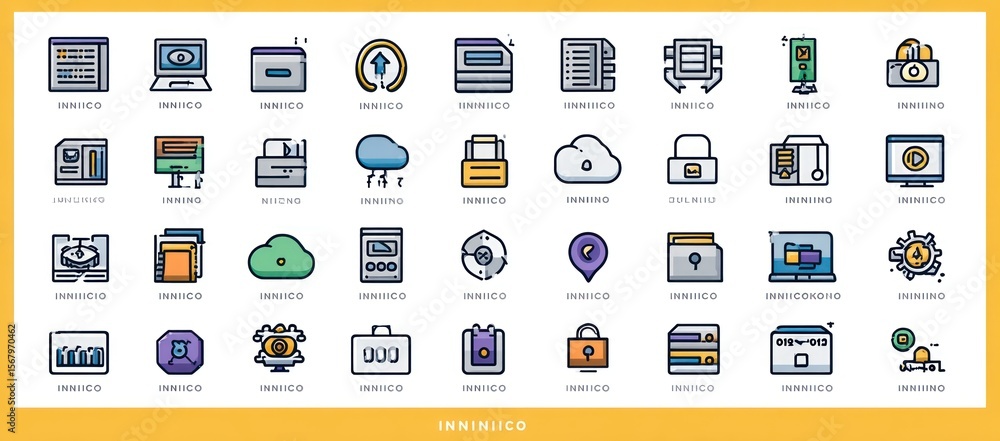 Fototapete collection of flat design icons representing various computer and data-related concepts