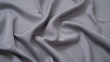 Luxurious silver gray silk fabric with flowing drapes and elegant folds creating soft shadows and smooth textile waves in natural lighting