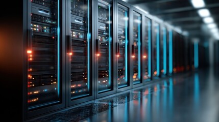 Sleek server racks in modern data center technology and network infrastructure