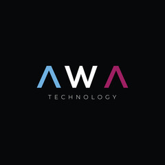 Fototapeta premium A W A technology brand company logo design vector
