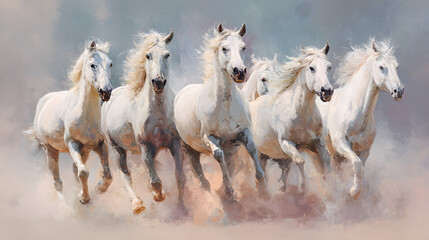 Surreal Oil Painting of Wild Horses Running - Artistic Animal Collection for Home Decor, Wallpaper, and Interior Design