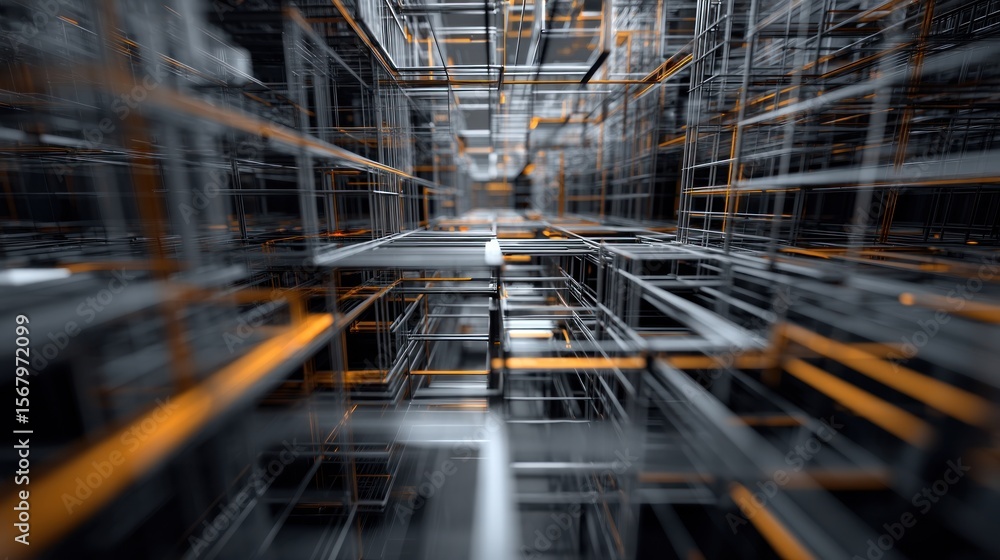 Poster abstract network structure 3 d render of interconnected geometric grid