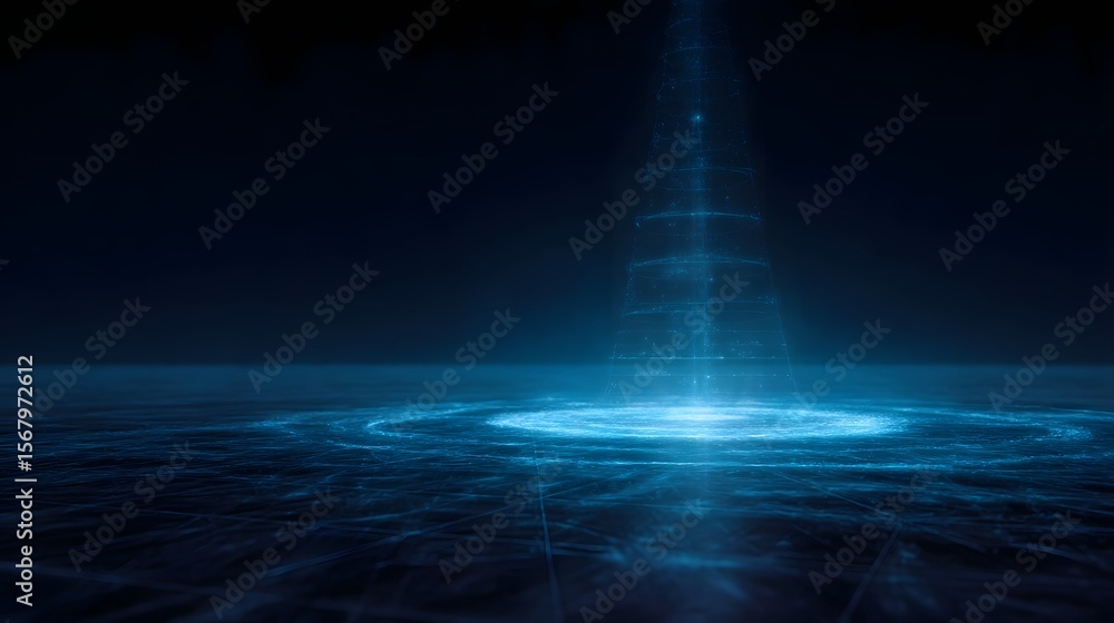 Canvas Prints futuristic wireframe 3d hologram of an energy grid floating in a dark glowing blue space