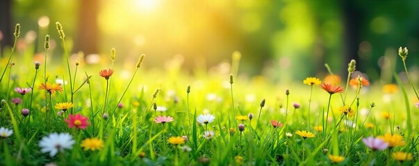 Sun-Drenched Meadow of Vibrant Wildflowers Perfect SpringSummer Background for Websites & Social Media