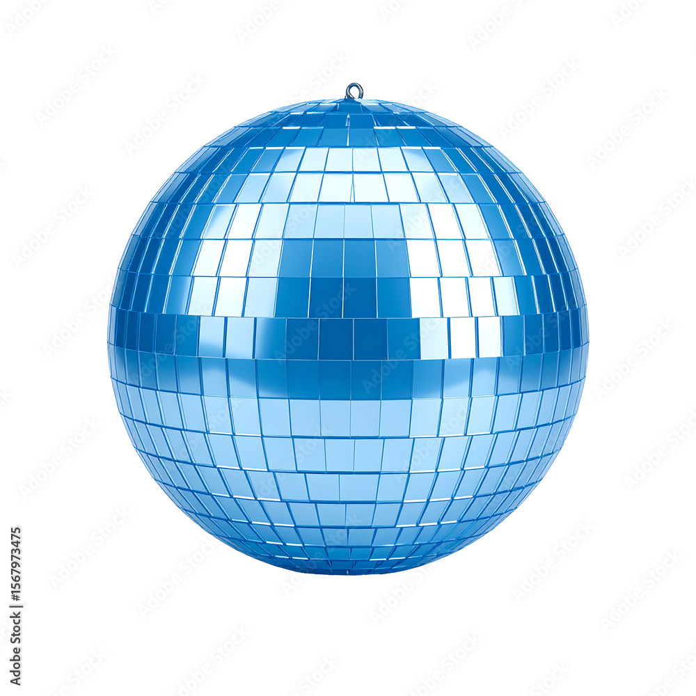 Poster 3d light blue disco ball icon with mirrored pattern on transparent background rendering