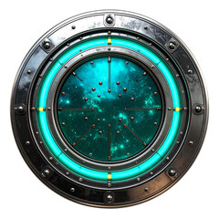 Teal glowing circular metallic design element