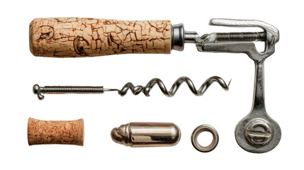 Corkscrew and wine accessories on white background transparent background

