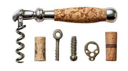 Corkscrew and wine accessories on white background transparent background

