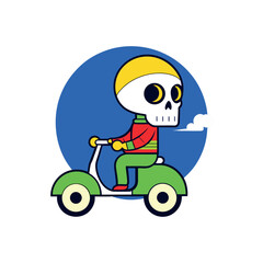 skull boy riding a bike vector icon isolated on white background