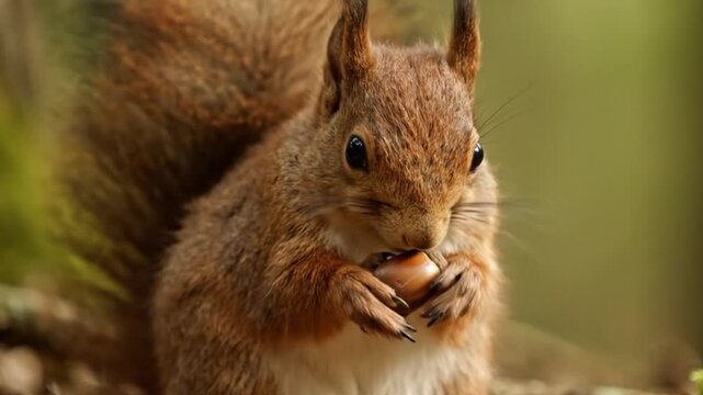 Red Squirrel Eating Nut in Forest