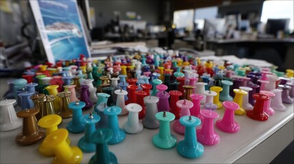 Creative office supplies workspace photography colorful environment close-up organization concepts