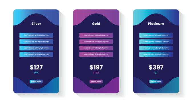 Pricing or subscription plan ui web elements. Website marketing or promotion interface template. Product comparison or subscription table. Price table concept vector design. 