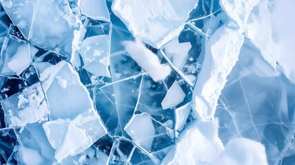 Cracked Ice Background: An aerial, top-down view of a frozen surface with cracked and broken blue ice. The shattered pieces create a beautiful, cold, abstract winter pattern and texture. - Powered by Adobe