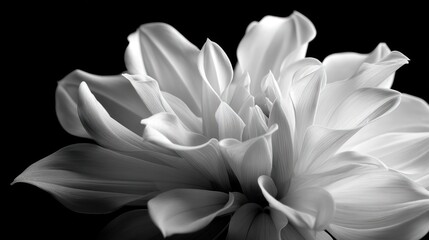 Delicate dahlia petals black and white floral macro photography