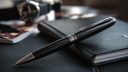 Writing session with elegant pen and notebook on desk home office still life cozy atmosphere close-up view productivity concept