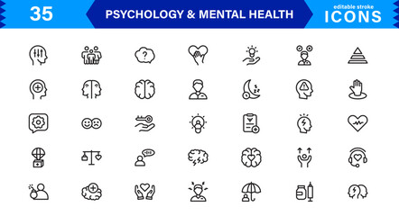 Mental Health & Psychology Icon Set, Professional Illustrations for Therapy, Wellness, and Emotional Awareness Projects.