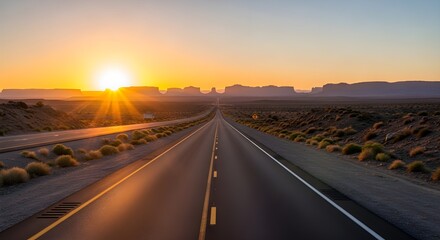 Naklejka premium Majestic Sunset over Monument Valley: Highway to the Horizon