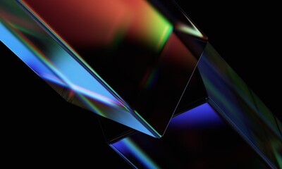 Abstract iridescent shape, dark background design, 3d render