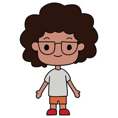 Hand drawn cartoon cute african american boy on white background.
