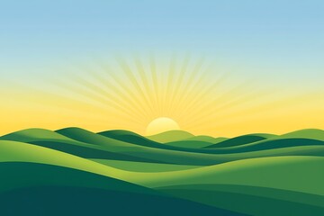 vector art of  sunset in the field