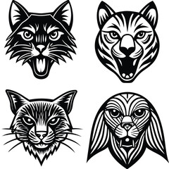 Fierce feline faces tribal art tiger lynx