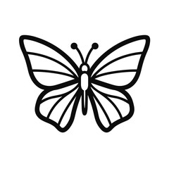 Simple black and white butterfly illustration with rounded shapes, showcasing symmetry and minimalist design on a white background.