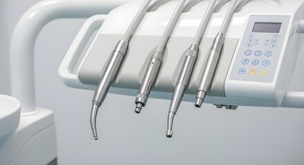 Close-up of a variety of sterile dental drill bits and instruments neatly arranged on a tray