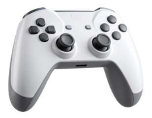 White and Gray Gamepad with Shoulder Triggers and USB Port, Isometric 3D View,