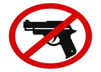 No guns allowed symbol with a black pistol inside a red circle with a diagonal line
