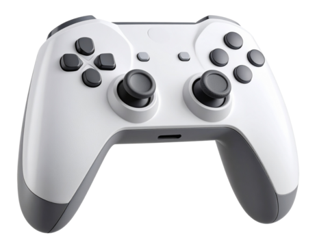 White and Gray Gamepad with Shoulder Triggers and USB Port, Isometric 3D View,