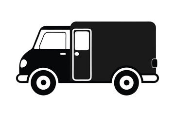 Fast shipping delivery truck silhouette on white background